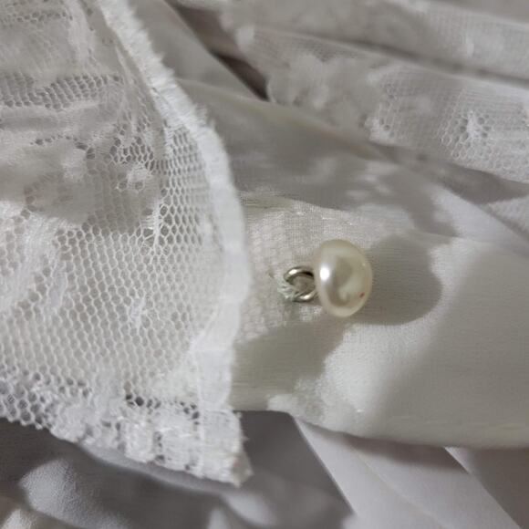 Vintage Act I Victorian Dress White Black Ruffle Lace Midi Prairie 80s Small - Picture 11 of 15